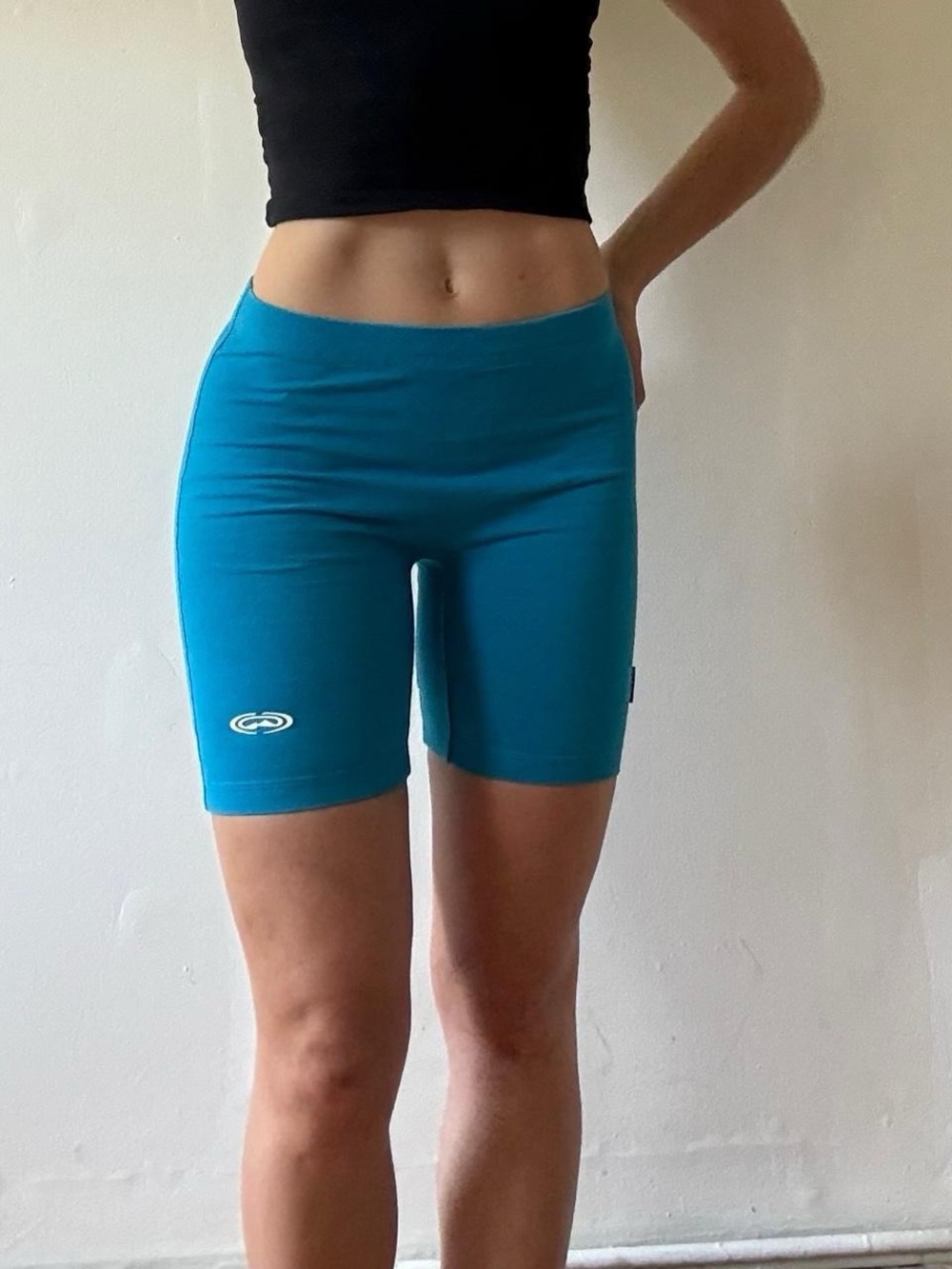Y2K low-rise blue cotton biker shorts— Heinz Club